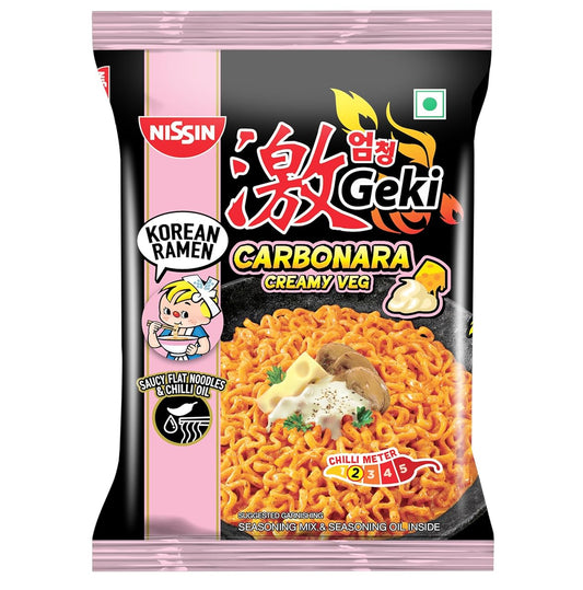 Nissin Geki Korean Ramen Carbonara Creamy Veg Flavored Instant Noodles 80gm