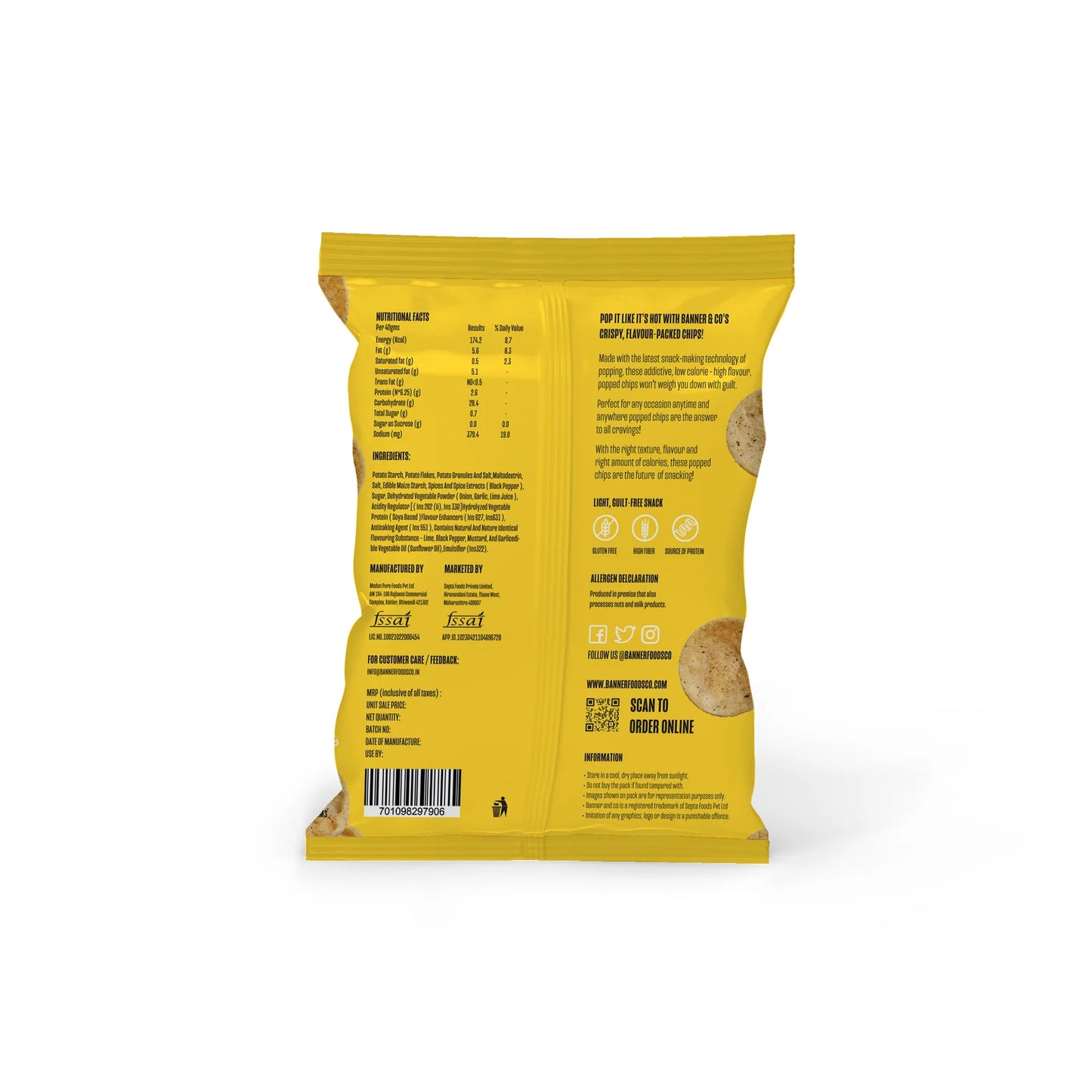 Banner Co Lemon pepper Popped Potato Chips 40G
